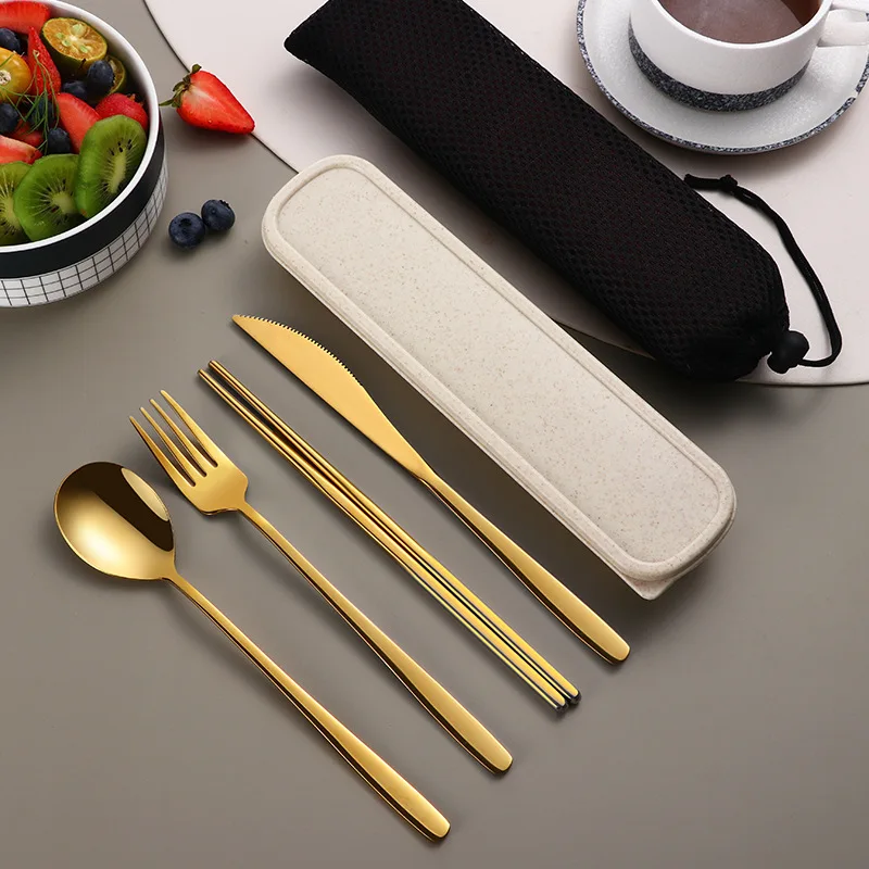 

Knife Cutlery Set Set Flatware Camping 4pcs Stainless Travel Steel Portable Box Tableware Fork With Dinnerware Spoon Set Kit Set