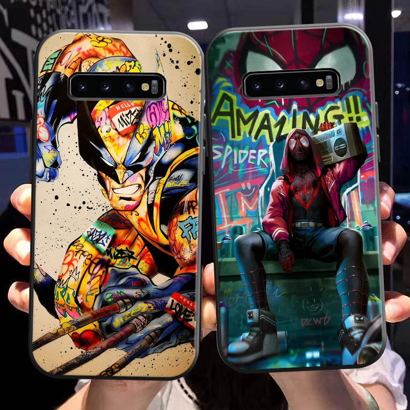 

Marvel Street Graffiti For Samsung Galaxy S10 S10 Plus S10E S10 Lite S10 5G Phone Case Carcasa TPU Black Liquid Silicon