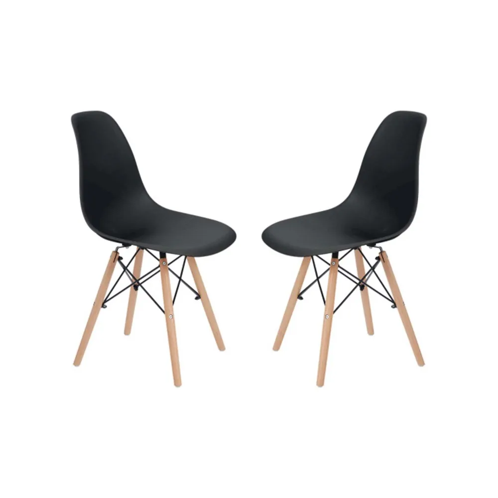 

Allan Plastic Side Dining Chair with Wooden Legs Set of 2, Black