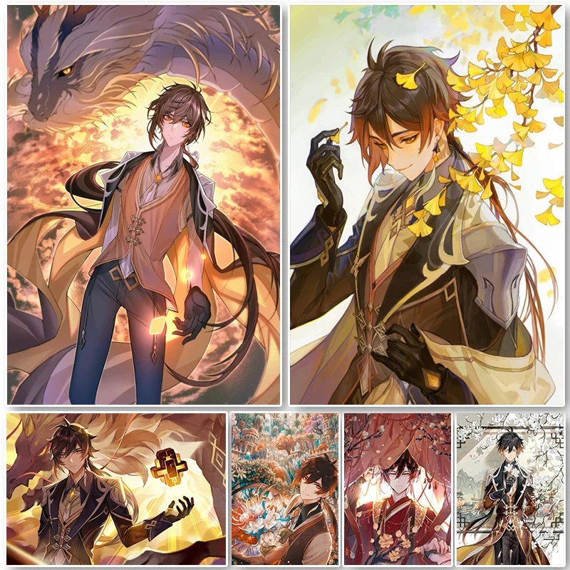 Игровой постер God Genshin Impact Eye, плакаты из аниме Чжун ли, картины на холсте, HD Печатный домашний декор, настенное искусство, картина, украшение