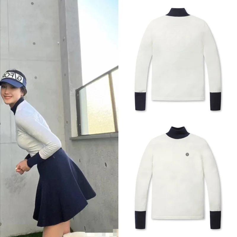 

Корейская Оригинальная одежда для гольфа, Женская Весенняя уличная спортивная майка, тонкая облегающая футболка с высоким воротом