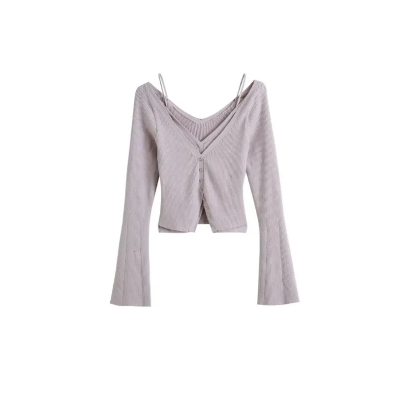 Элегантные милые топы для девочек с расклешенными рукавами и V-образным вырезом