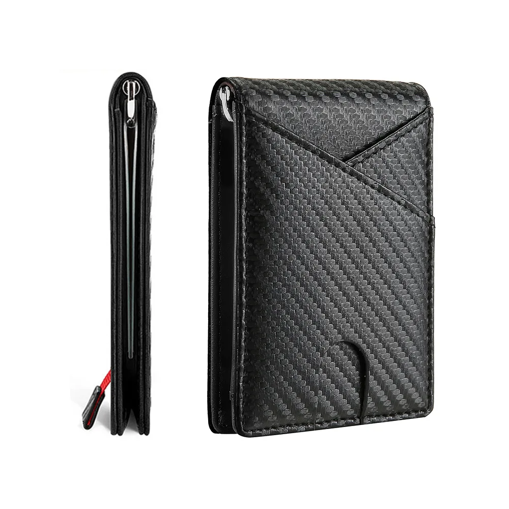 

Man Money Clip Carbon Fiber Wallet Genuine Leather Wallet RFID Blocking Business Credit Card ID Holders Mini Wallets for Men