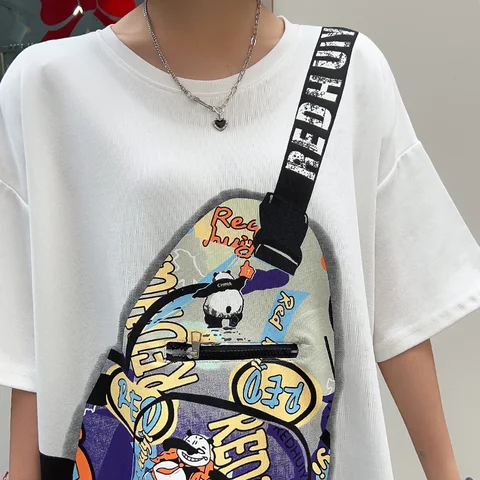 Летняя одежда Y2k, сумка-мессенджер с принтом, футболка на молнии, Женская Повседневная футболка в европейском стиле большого размера для пары, повседневные футболки, топы