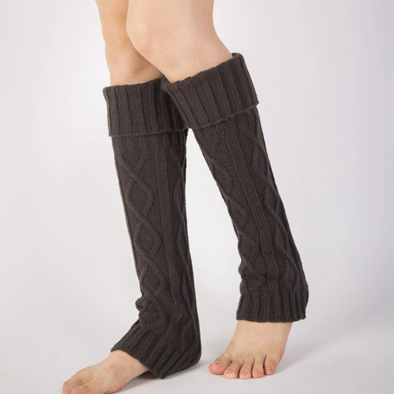 

Winter Knitted Wool Warm Leggings Vintage Lingge Solid Color Thermal Warm Long Socks Furry Leg Warmers Women