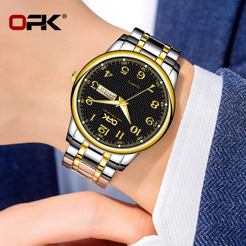 

OPK 2023New Luxury Watch Business Waterproof Men's Clock Night Glow Date Stainless Steel Square Quartz Men's Watch reloj hombre