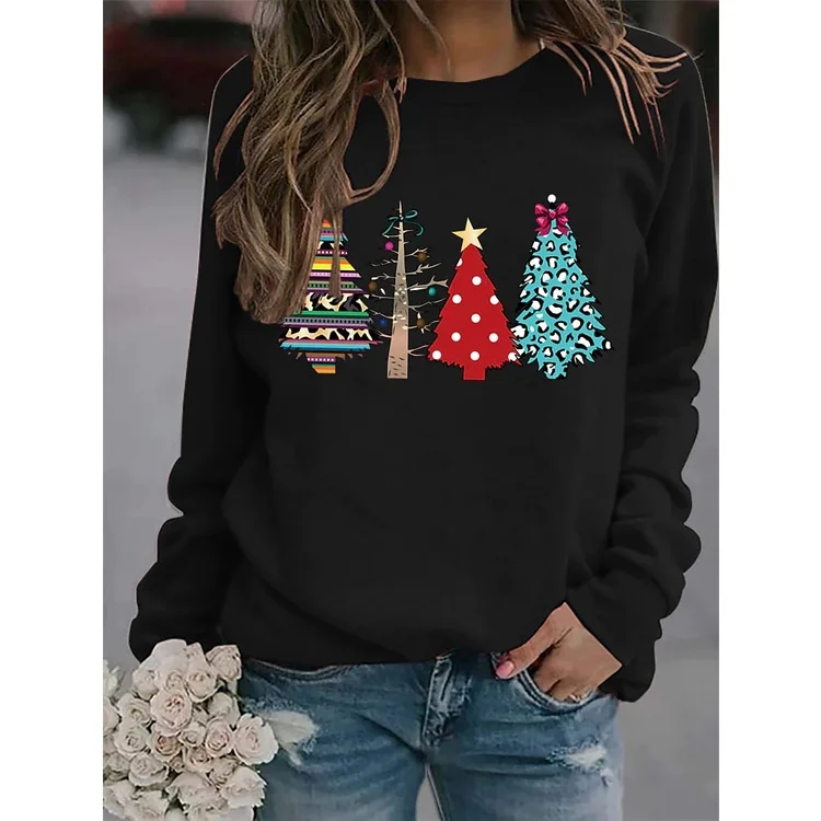 

[New In] Woman Tree Print long sleees shirts Casual Round Neck Top Tee Shirt