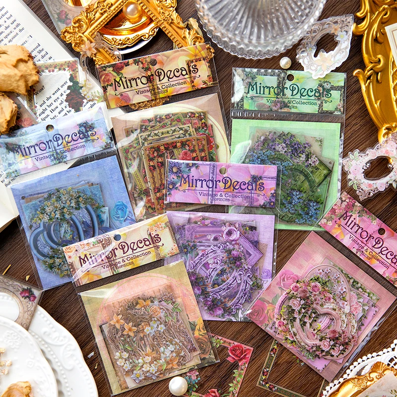 

30 pcs Vintage Flowers Hollow frame Stickers pack PET Decorative Diary Album Scrapbooking material junk journal supplies