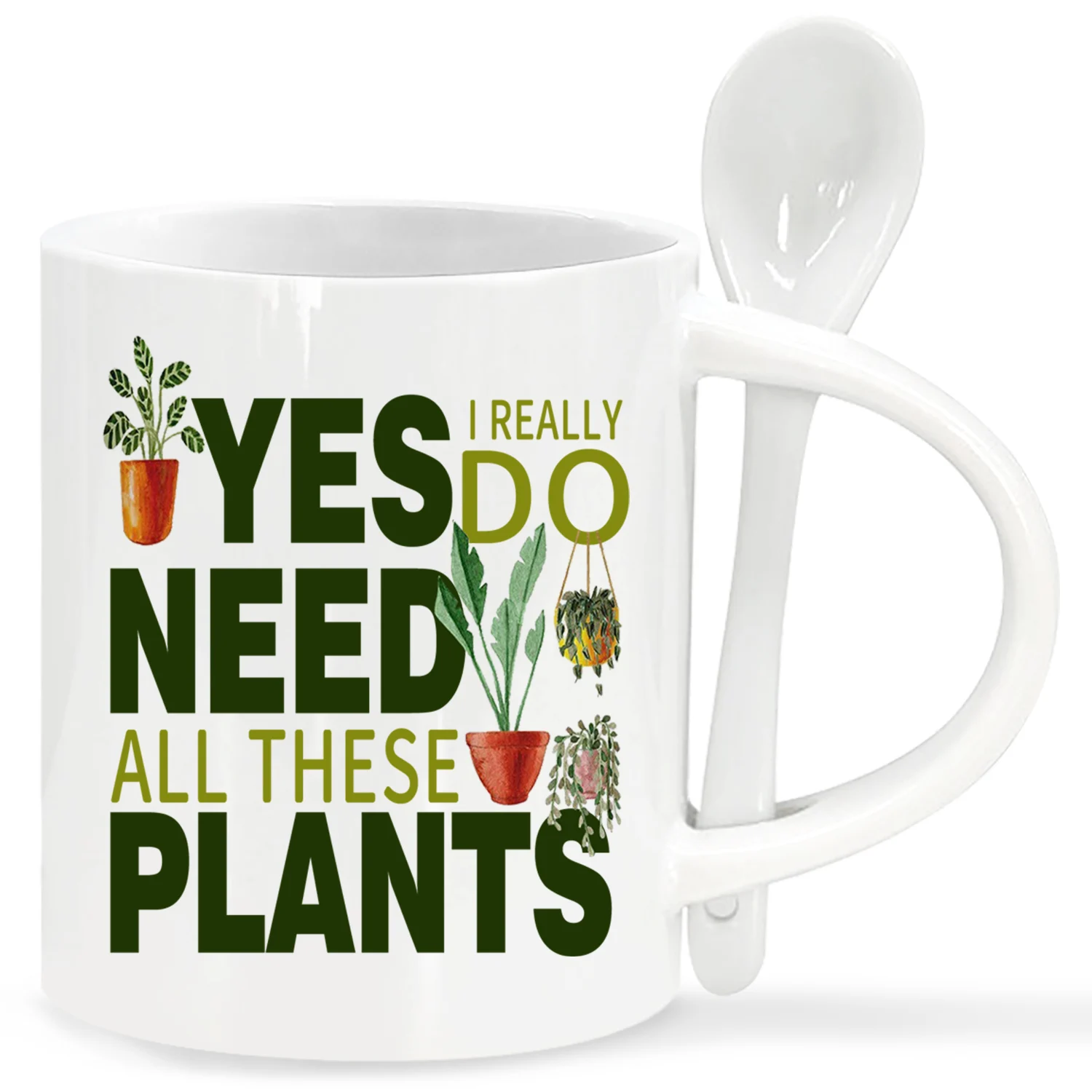 Керамическая Кофейная Кружка На 11 Унций С Ложкой Дизайн Растительной Тематикой