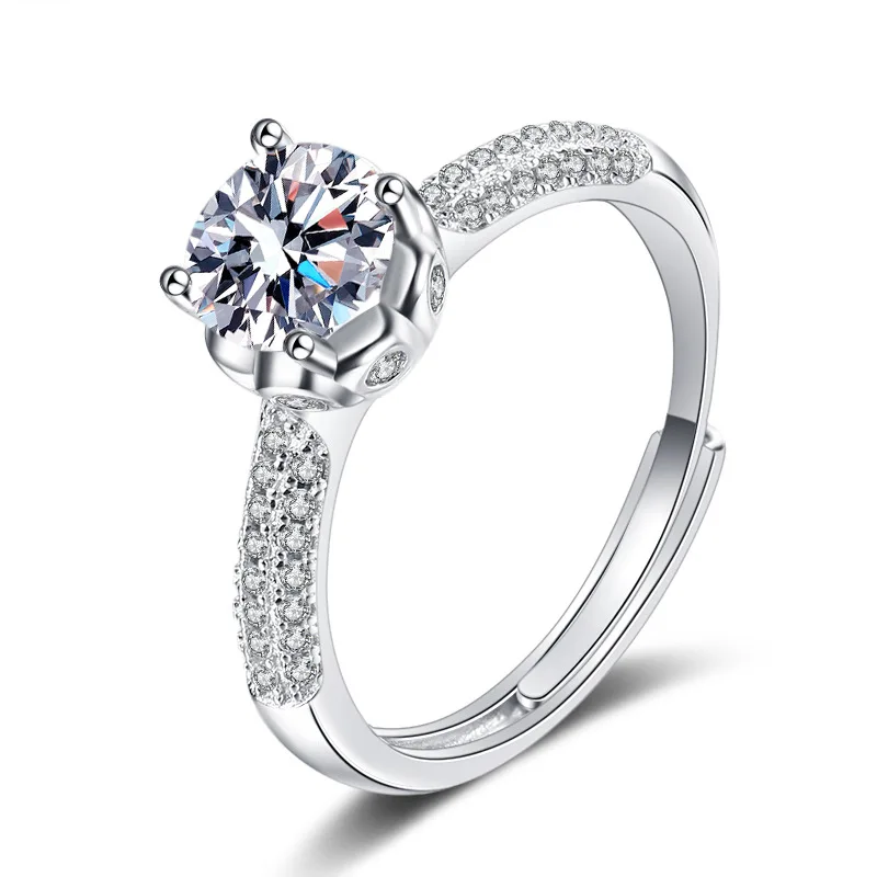 

S925 Silver Ring Starlight Queen Mosan Stone Clad Ring New Women's Silver Hollow Bracket Set turkish rings for women