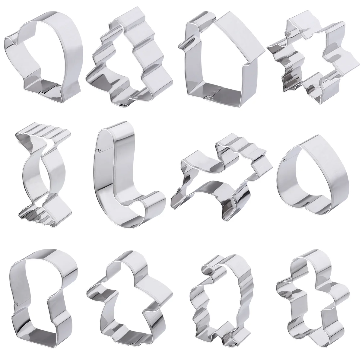 

Christmas Cookie Cutters 12Pcs Holiday Cutter Set Stainless Steel Metal Gingerbread Men Christmas Tree Snowflake Candy Cane