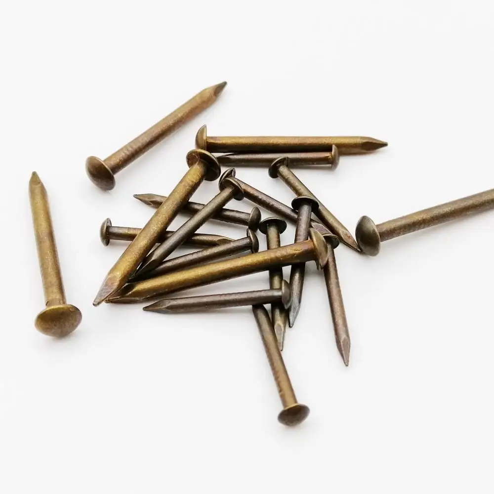 

10/20/50/100pcs Antique Brass Bronze Pure Copper Small Mini Round Head Nail Dia=1.2-2.8mm length=8–50mm for Furniture Hinge Drum