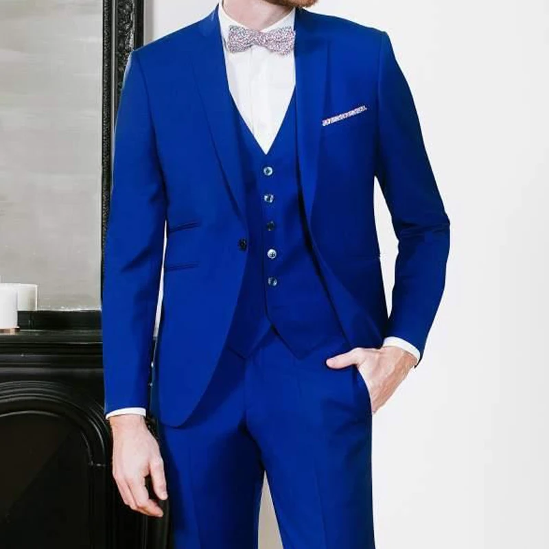 

Royal Blue Formal Business Suits for Mens Slim Fit Custom Wedding Groom Tuxedo 3 Piece Male Fashion Jacket Waistcoat with Pants