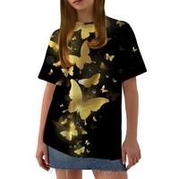 2022 summer womens casual clothes butterfly print loose 0 neck pullover short sleeve home top t shirt plus size xxs 6xl