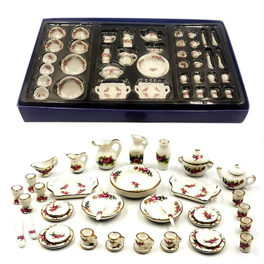 

Mini DIY Toy Doll House Accessories Tea Pot Dish Cups Children Ceramic Tableware