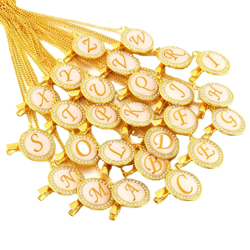 

Name Initial 26Letter Gold Bling Baby Pacifier Clip Chain Luxury Pacifier Chain Infant Nipple Baby Dummy Soother Anti-drop Clips