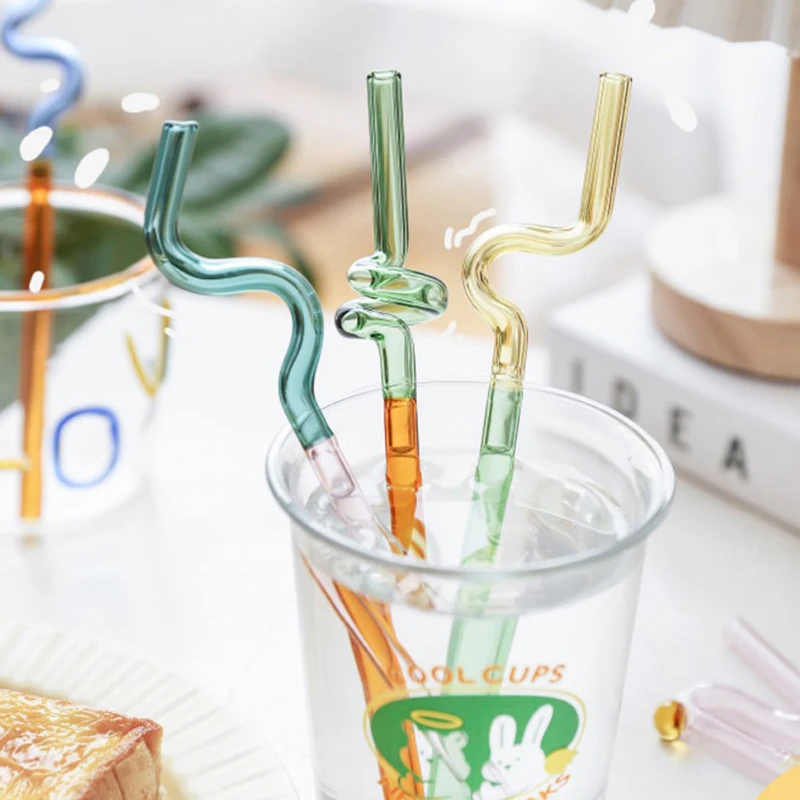 

Стеклянные соломинки, 1 шт., крученные стеклянные трубочки, термостойкие стеклянные соломинки для питья молока, чая, стеклянные соломинки с длинным стержнем