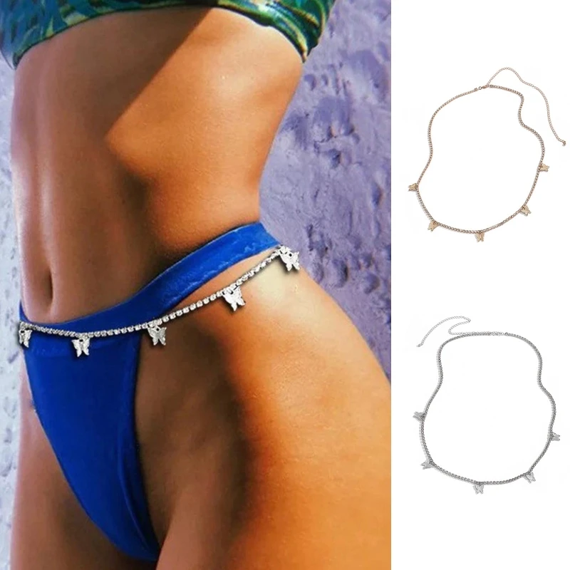

Summer Beach Punk Waist Belly Chain Belt for Women Alloy Dangle Butterfly Decor Chain Dance Bikini Party Body Supplies
