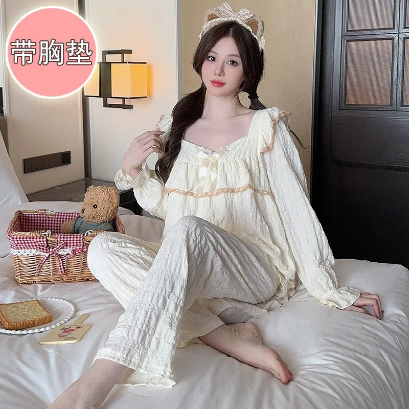 Модель 5XL милая весенне-осенняя Пижама женская Свободная Домашняя одежда с