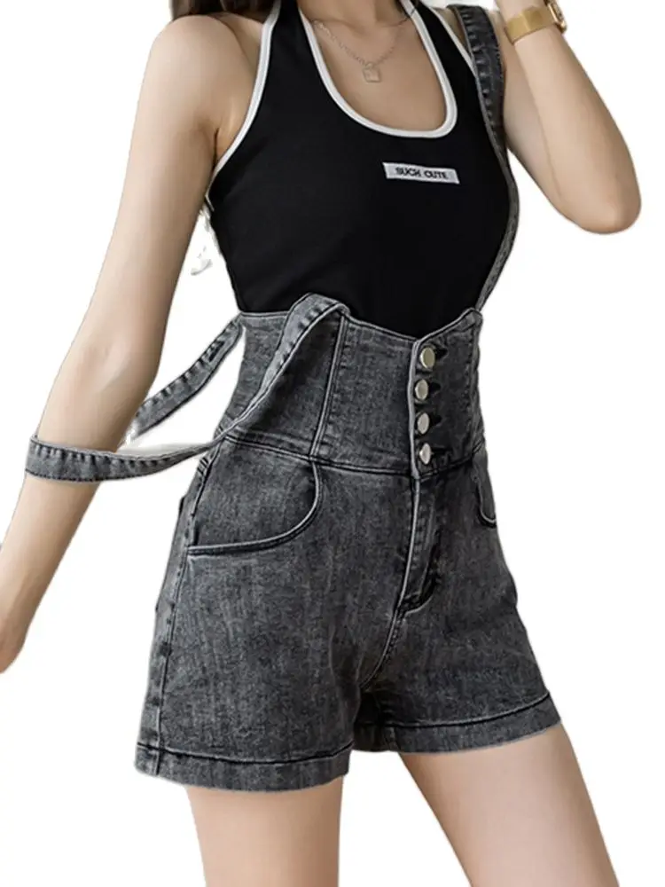 

All-match jeans 2022 summer new strap removal two-breasted stretch slim denim shorts fashion women's clothing
