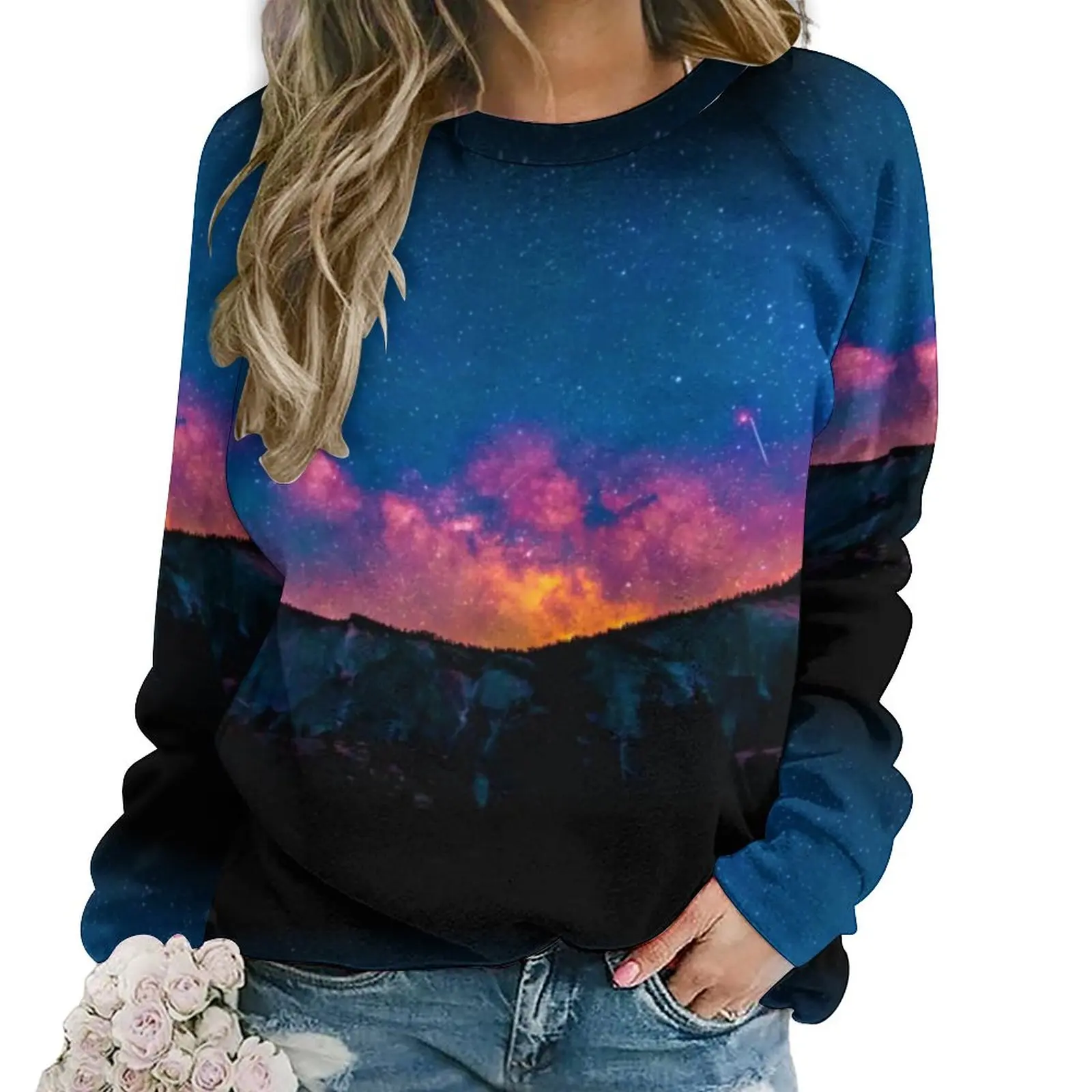 

Rocky Mountain Hoodies Womens Galaxy Space Print Street Wear Casual Hoodie Autumn Long-Sleeve Trendy Design Tops Big Size 3XL