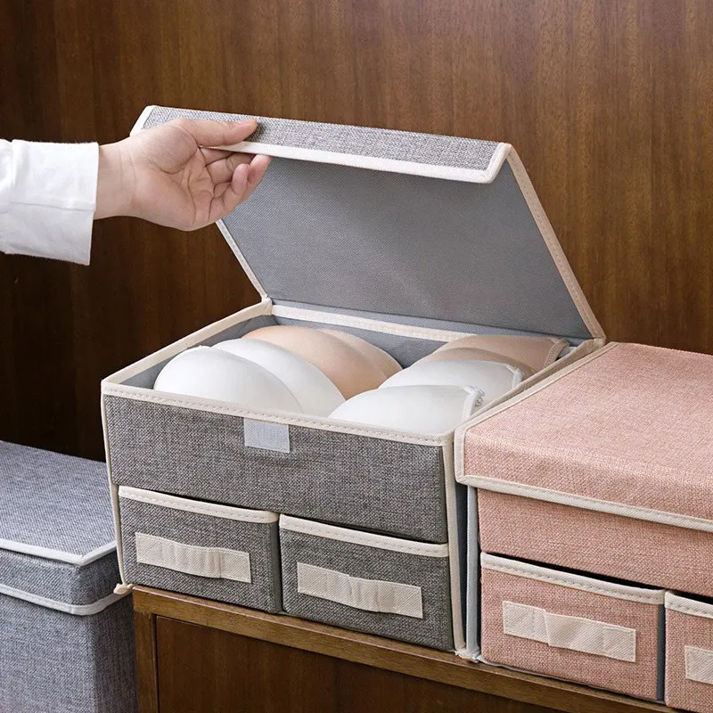 органайзер для белья Двухслойный ящик хранения нижнего из хлопка и льна