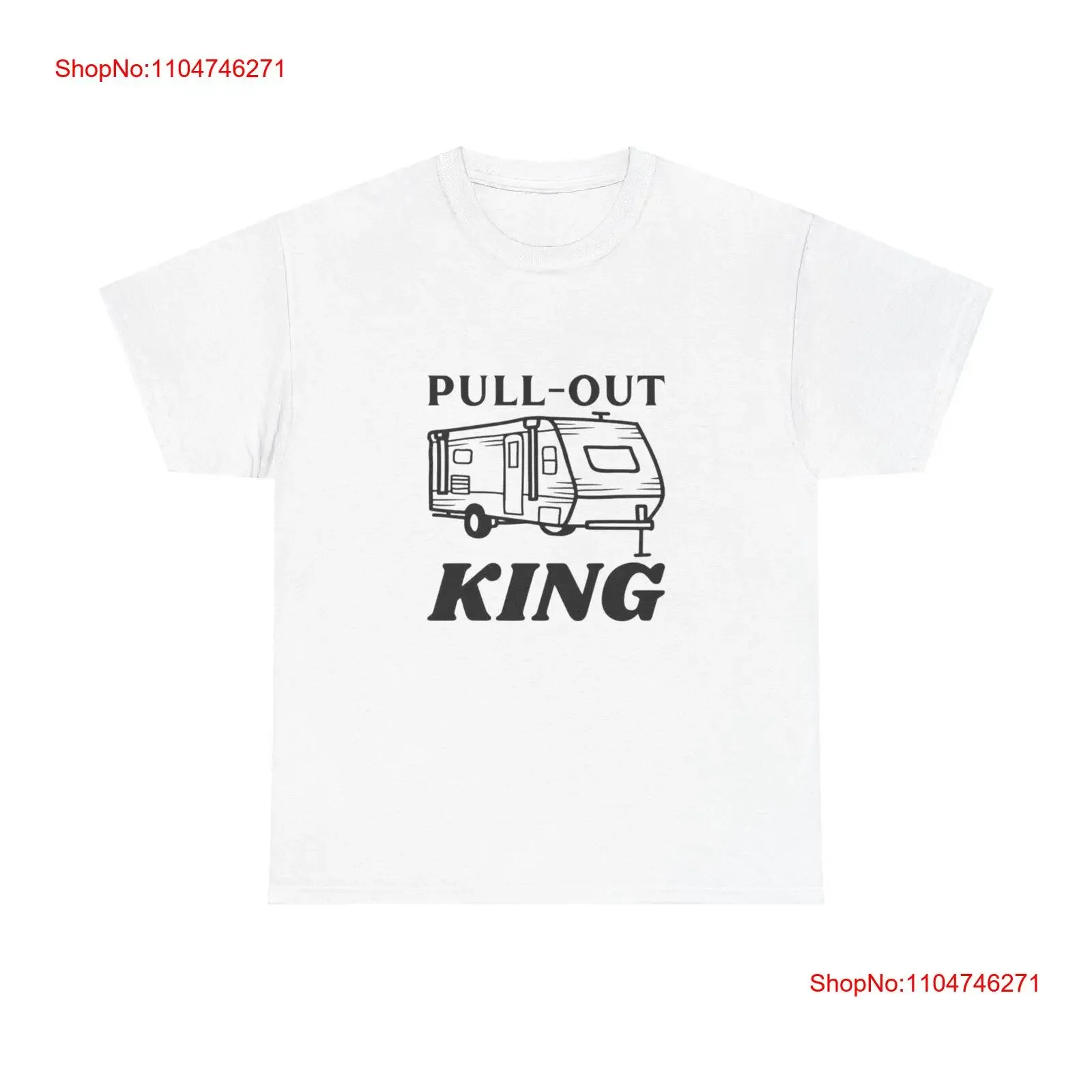 Фото Футболка из плотного хлопка Pull Out King, идеально подходящая для любителей автофургонов, кемпинга, приключений, винтажная, стираная, повседневная, универсальная, дышащая №1