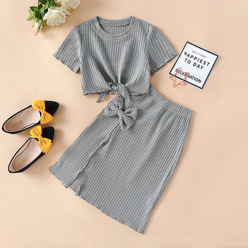 

Girls Summer Top + Bow Split A-Line Skirt Set Toddler Girl Clothes Fashion Clothes Kids Boutique Clothing Wholesale Clothing Set