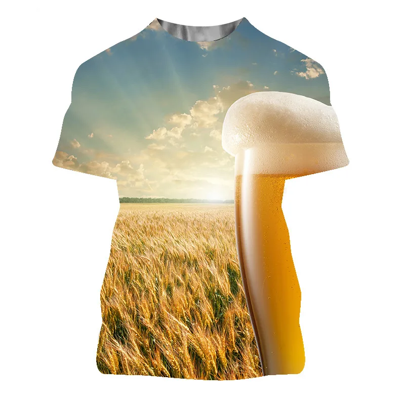 

Beer pattern 3D printing summer men's round neck T-shirt casual short sleeved T-shirts fashion T-shirts trend men's clothing top