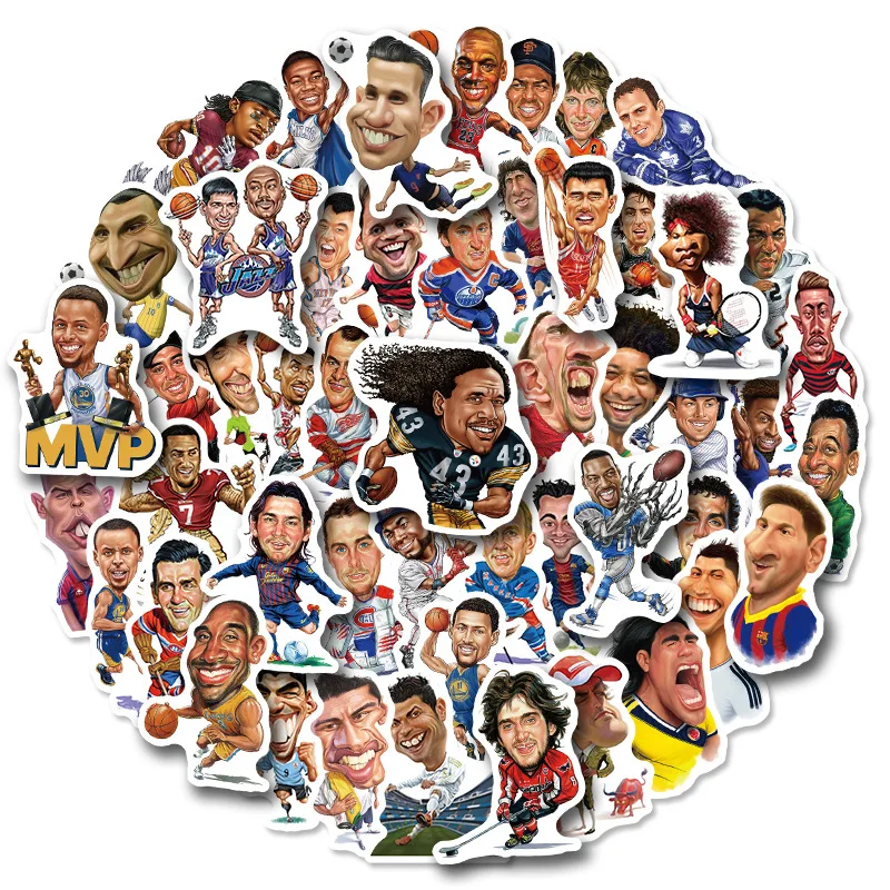 

50 pcs/lot Soccer Fans Basketball Famous Star Humorous Stickers HD Skateboard Cup Motorbike Laptop Sticker Gift