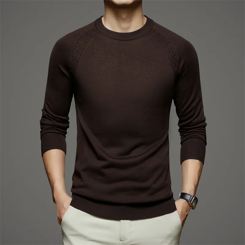 Мужская Трикотажная футболка из 21% овечьей шерсти с длинным рукавом и круглым