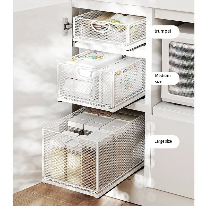 

Household Kitchen Accessories Pull Folding Storage Basket Seasoning Bottle Rack Cabinet Drawer Type Storage Basket Debris