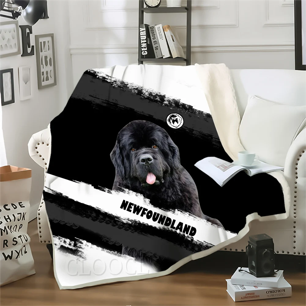 

HX Fashion Animals Blanket Newfoundland Dog Splicing 3D Printed Throw Blankets for Bed Double Layer Quilts 200x150cm