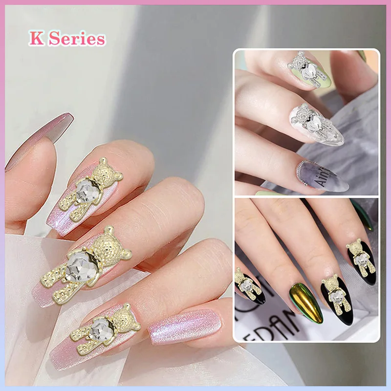 

Cute Diamonds Bear Nail Charms Designer Luxury Brand Logo Art Alloy Decoration Gems Korean Rhinestone Shining Jewels Accessories