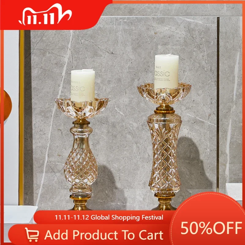 

Luxury Glass European Candle Holder Retro Wedding Gold Home Decor Rustic Table Centerpieces Porta Velas Christmas Utenciles