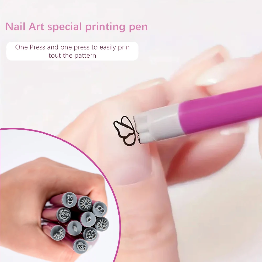 4/6/10 шт. набор ручек для дизайна ногтей с силиконовой головкой выдолбленная