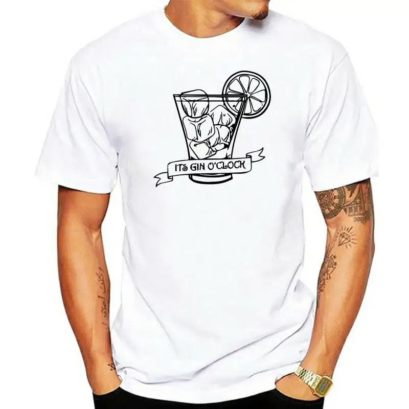 

GIN OCLOCK RETRO DRAWING WOMENS T SHIRT DRINKER TONIC AND CLOCK GIFT PRESENT(2)