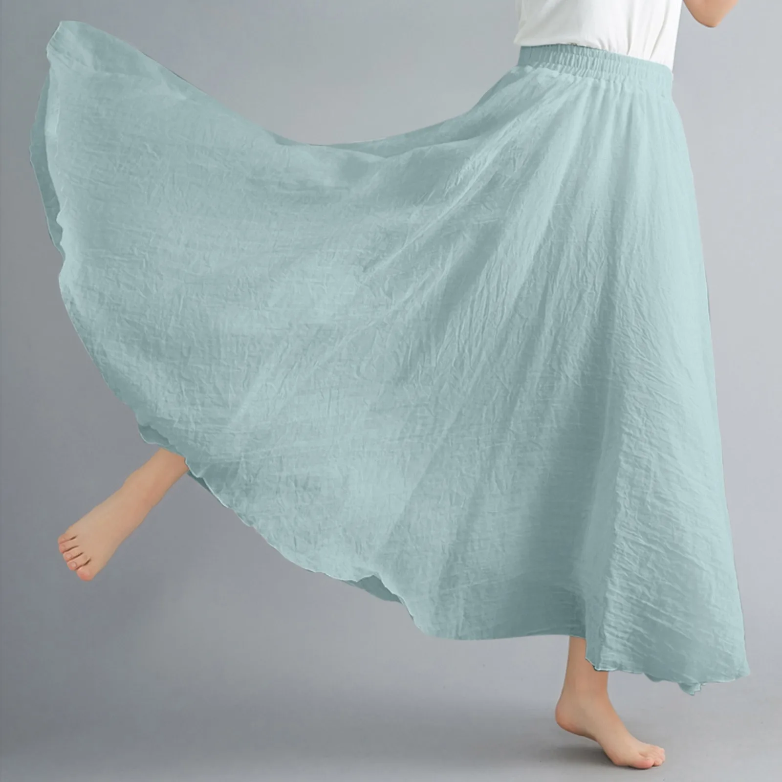 

Women's Casual Dress Elegant Solid Color Long Skirt Elastic Waist Flowing Long Loose Fitting Skirt Jupes Femme юбка шорты женски