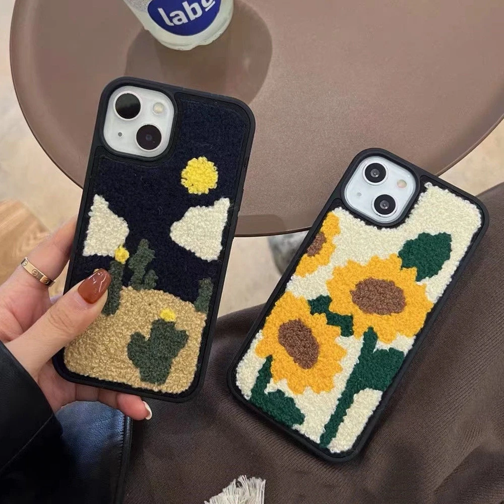 Милый мультяшный чехол для телефона с вышивкой iPhone 12 11 13 Pro Max X Xr Xs мягкий