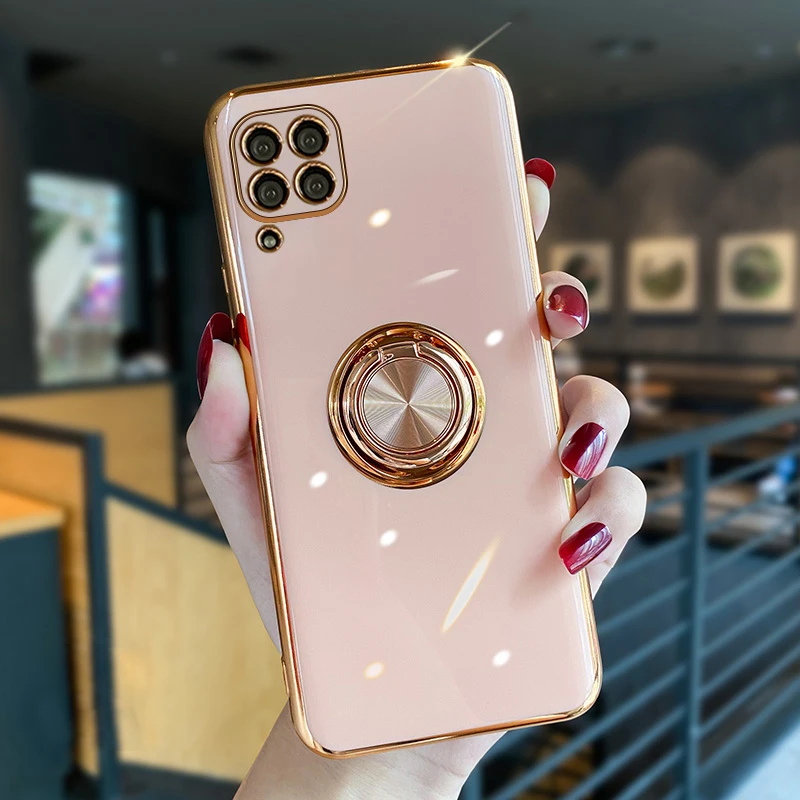 Luxury Soft Plating Silicone Case For Huawei P40 Lite Pro P40Lite P40Pro P 40 Phone Magnetic Cover With Ring Holder Stand Sit ON