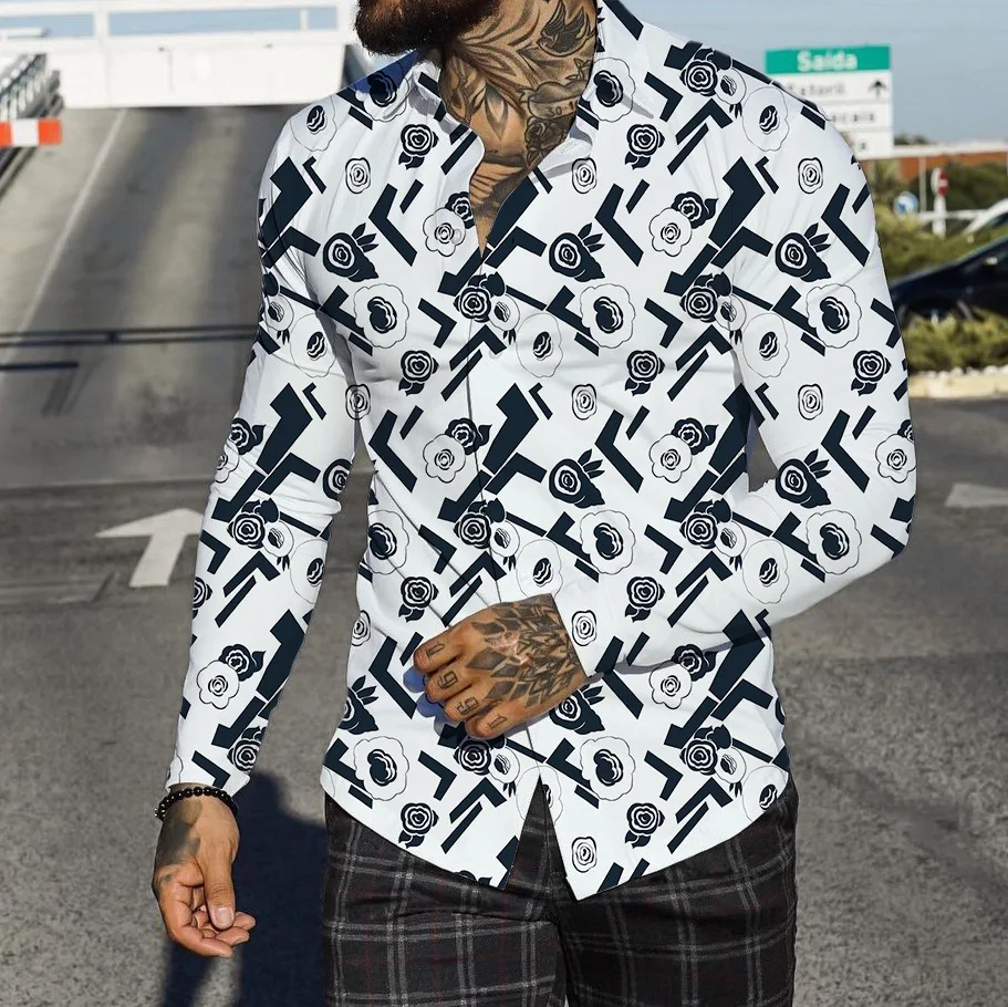 Men Hawaii Shirts Camisa Masculina Chemise Homme Shirts for Men Ropa Hombre Men Shirts Chemises Mens Long Sleeve Print Shirt