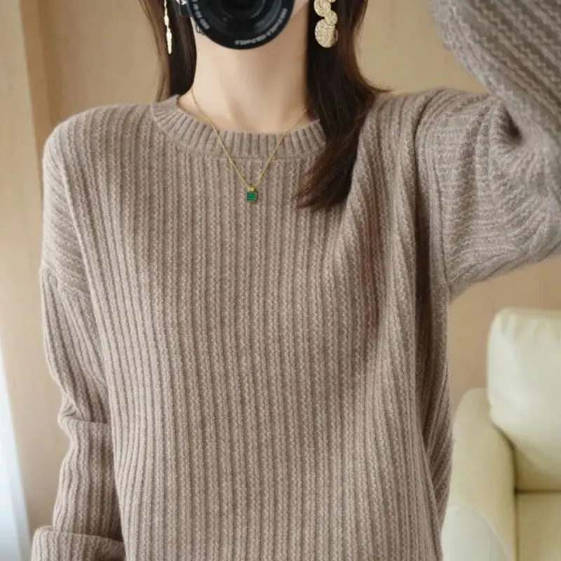 

Korean Women Knitted O-Neck Oversize Sweaters Autumn Winter Pullovers Female Tops Casual Knit Sweater Soft Warm Unif Jumper