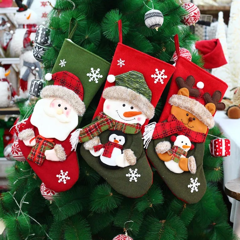 

Santa Claus Snowman Elk Christmas Socks 3pcs Set Gift Bag 2023 New Christmas Decorative Supplies Christmas Tree Hanger Candy Bag
