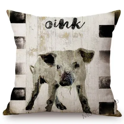 Декоративный чехол для подушки с животными из хлопка и льна