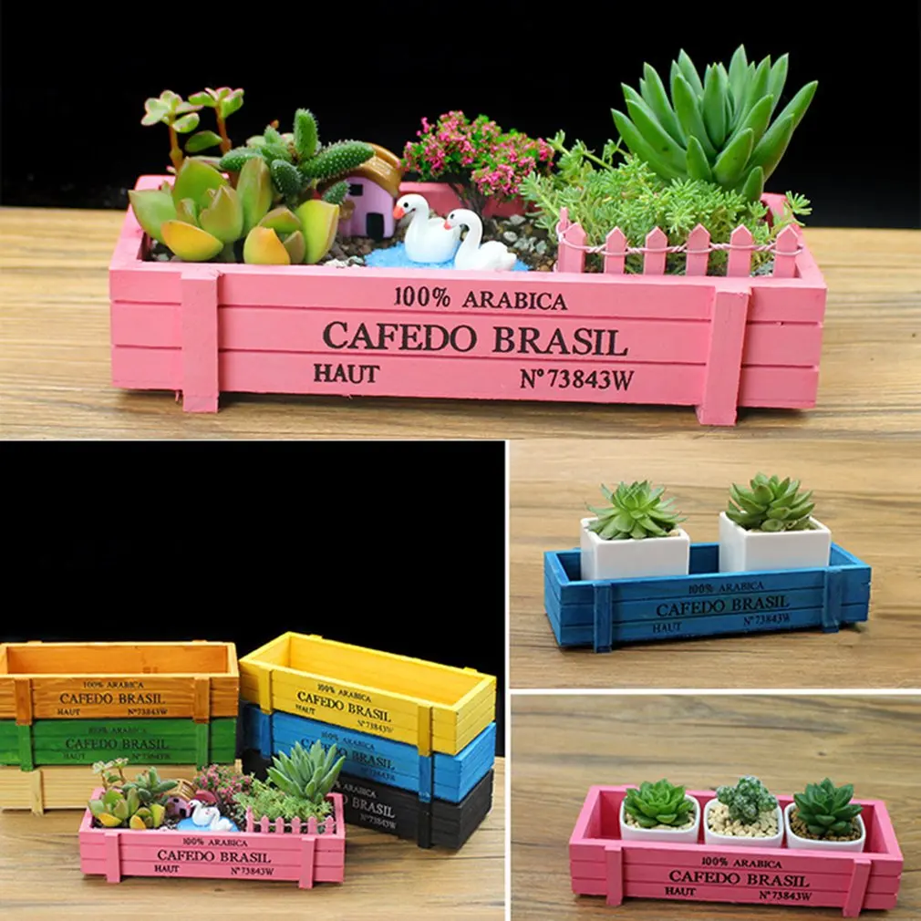 

Colorful Flowerpot Creative Retro Wooden Box Flowerpots Flower Stand Groceries Log Boxes Succulent Plant Decor Flower Pots