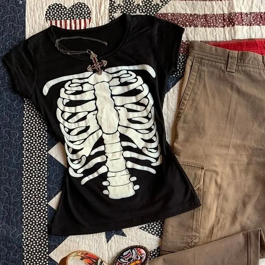 Футболка Y2k женская с графическим рисунком уличная одежда в стиле панк короткий