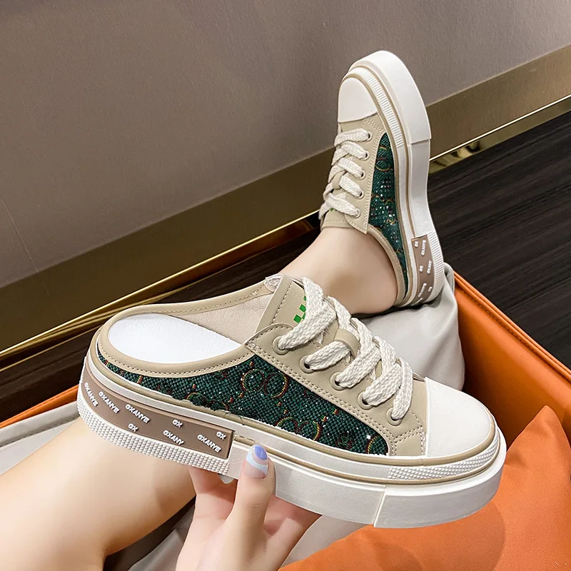 

Lazy Half Slippers New Casual Canvas Shoes Female Korean Version All-match Board Shoes Cloth Shoes Flat Shoes Women