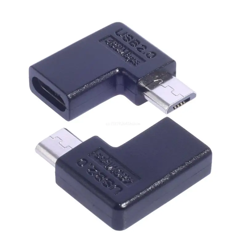 Адаптер Micro USB к TypeC угол 90 градусов поддержка зарядки 10 Вт передача данных 480