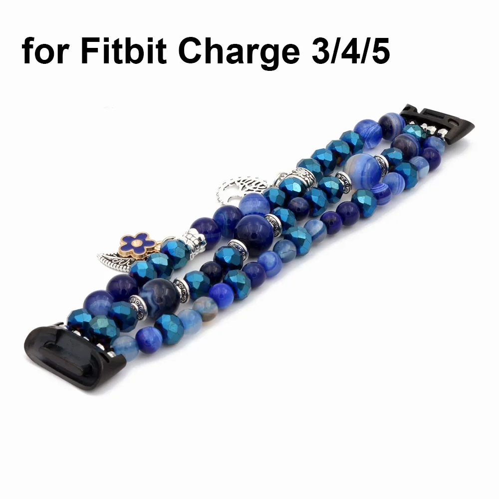 Correa de repuesto para Fitbit Charge 3 4 5, pulsera elástica hecha a mano, accesorios para mujer y niña, color azul