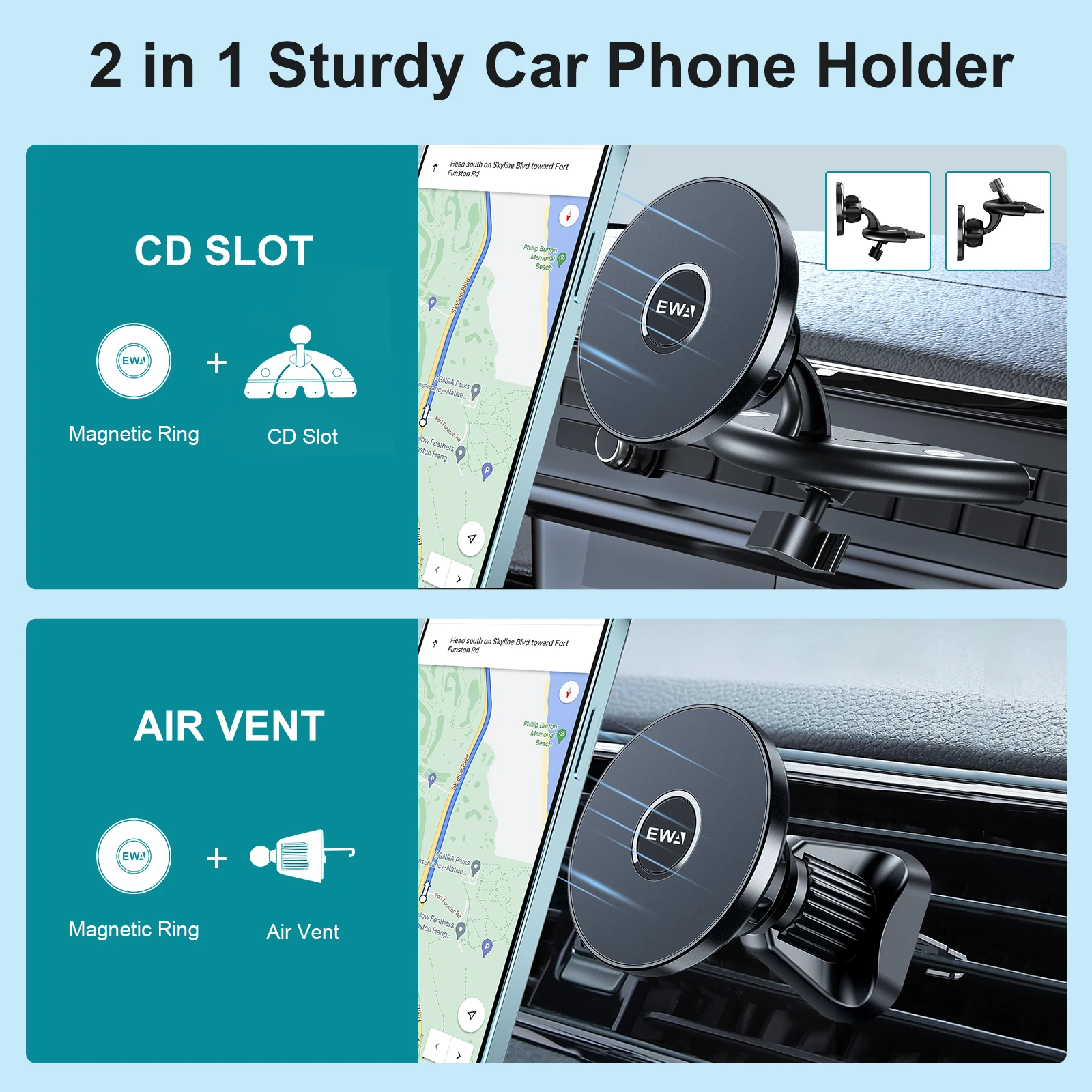 EWA Magnetic Car Mount with MagSafe CD Car Mount for iPhone 13,12 Pro Max /Mini/All Phones Anti-Shake CD Slot Phone Holder